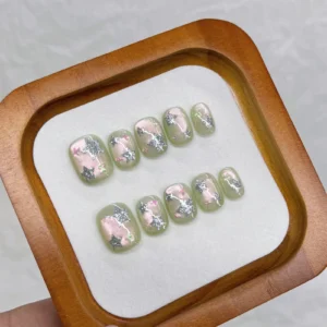Glass Bead Cat‘s Eye Handmade Press Nails Glitter