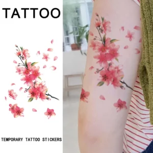 Cherry Blossom Temporary Tattoo Sticker, Long-lasting Waterproof, Realistic