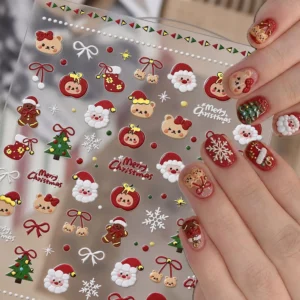 5D Cartoon Santa Apple Bear Nail Stickers Xmas