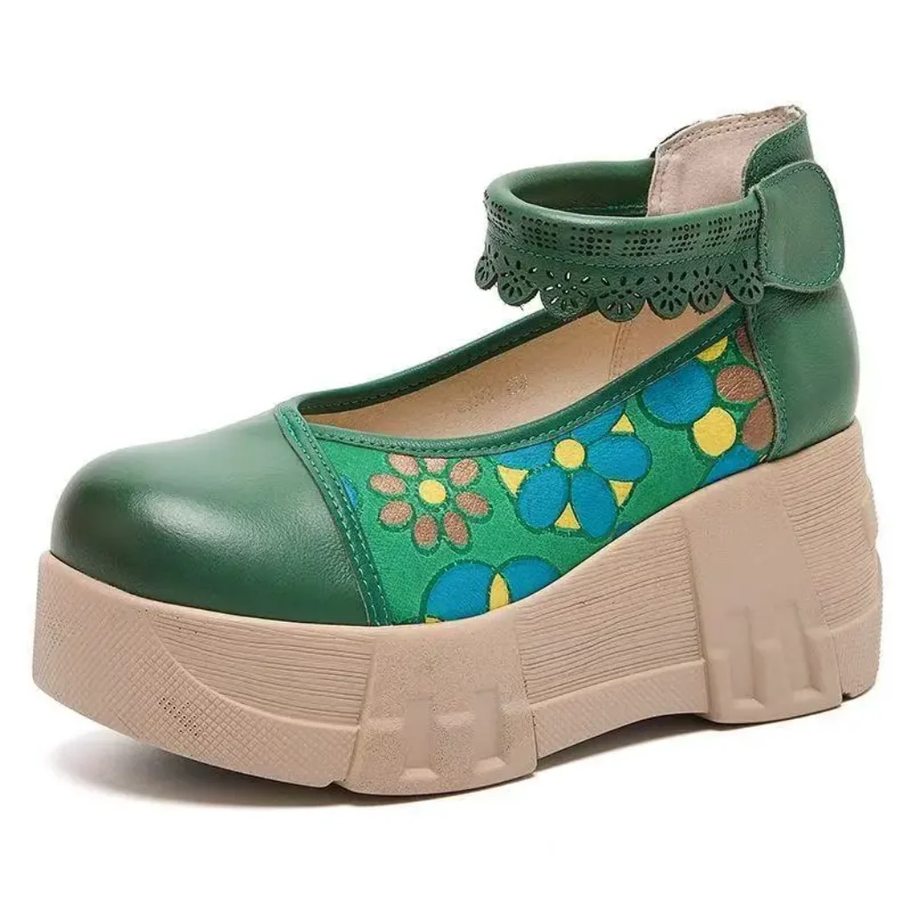 2026 7cm Print Genuine Leather Mary Jane Shoes