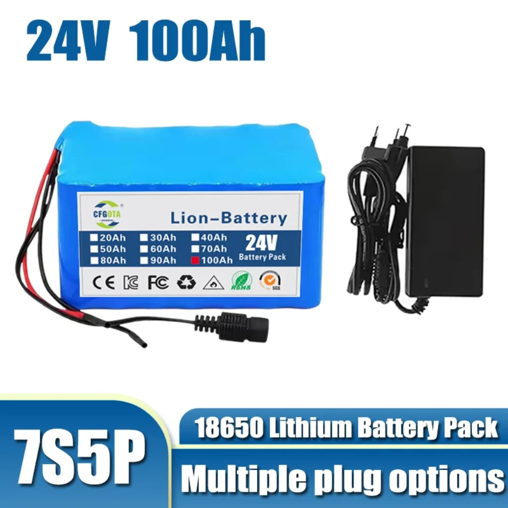 24V 7S5P 18650 battery 100000mAh rechargeable lithium-ion battery