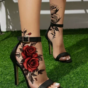 Colorful Rose Floral Temporary Tattoo Stickers, Large Flower