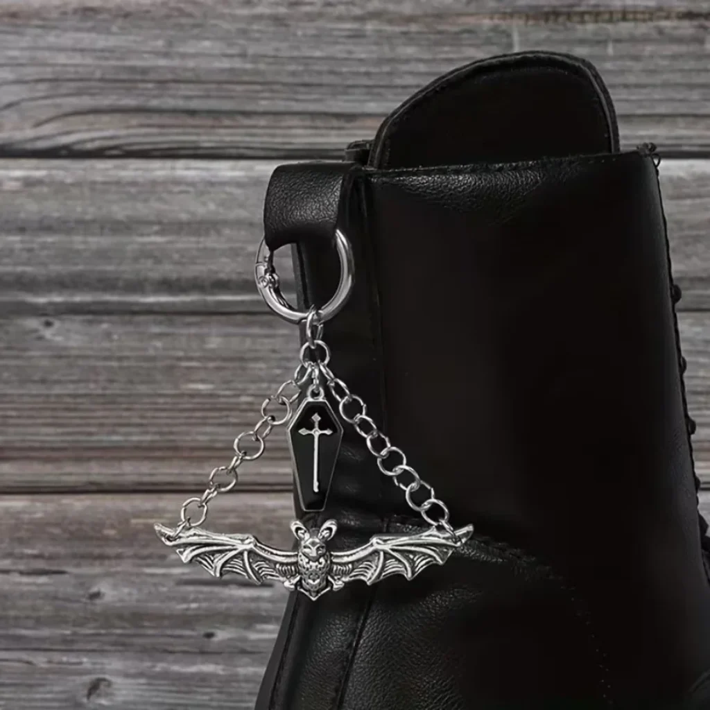 /set Gothic Punk Bat Cross Shoe Charms Alloy