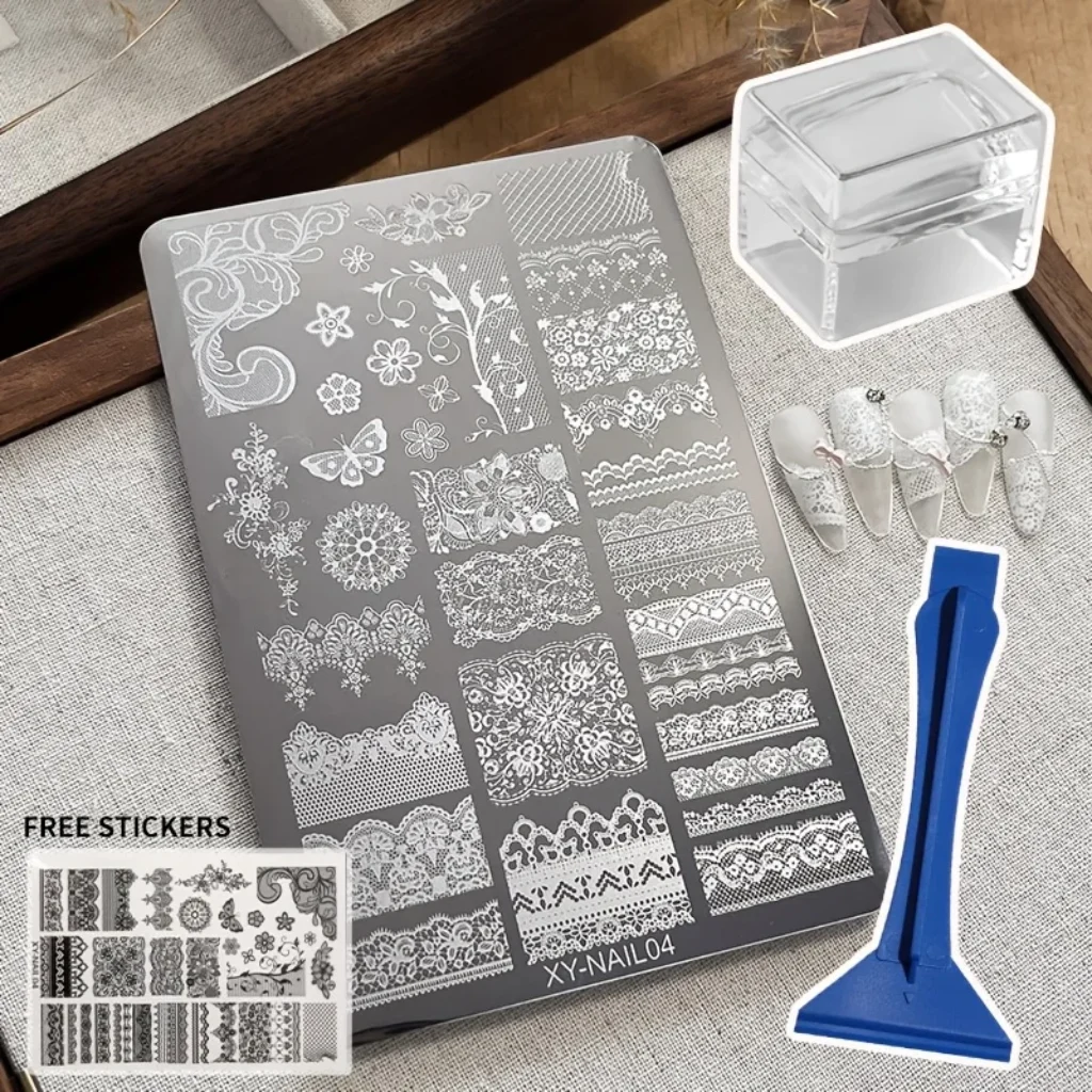 /Set Nail Art Stamping Plates, Silicone Stamps Scraper