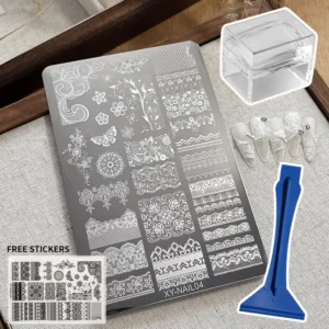 /Set Nail Art Stamping Plates, Silicone Stamps Scraper