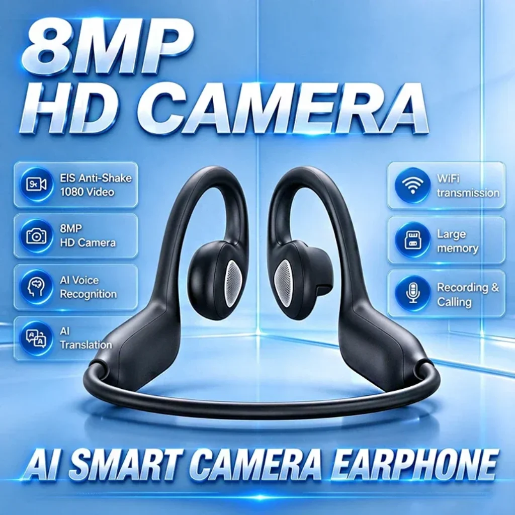 AI Smart Camera Bluetooth Translation Earphones 8MP HD