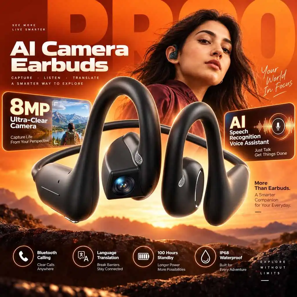 AI Smart Camera Earbuds Bluetooth Headphones 1080P Video