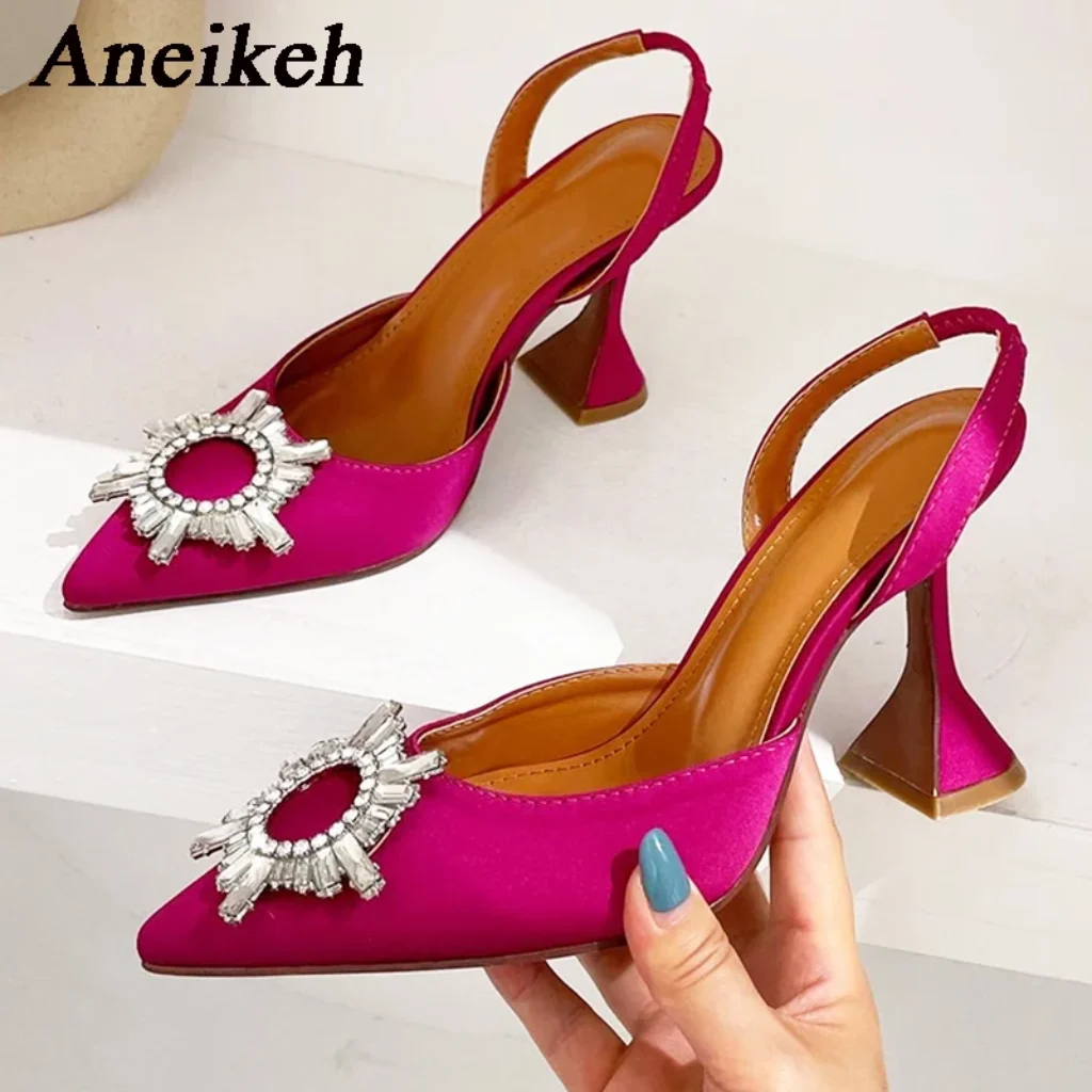 Aneikeh Brand Women Silk High Heels Luxury Crystal