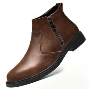 Autumn Winter High-Top Leather Shoes Men, Zippered Leather
