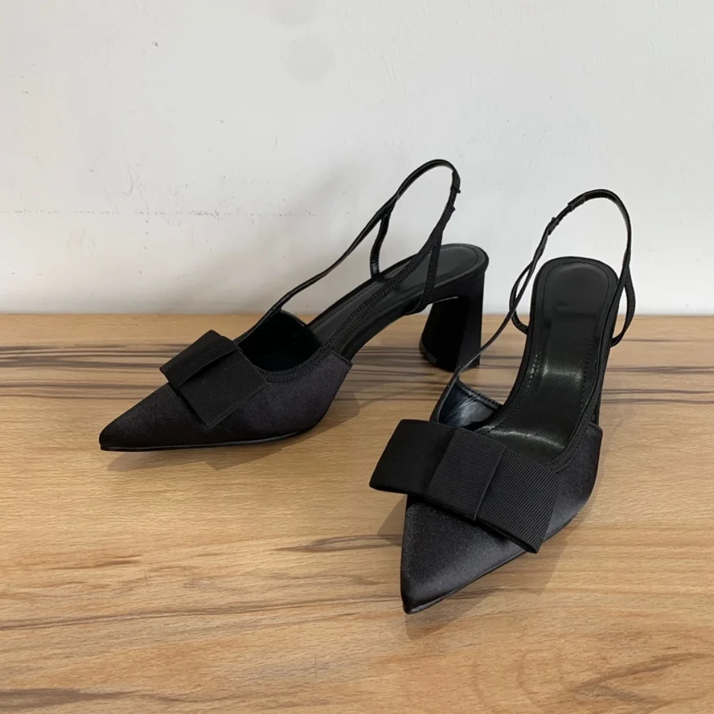Black Pointed Toe High Heel Women Fashion Bow