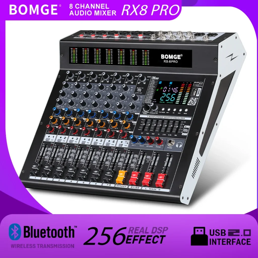 BOMGE 256DSP 8 Channel Audio Mixer DJ Sound