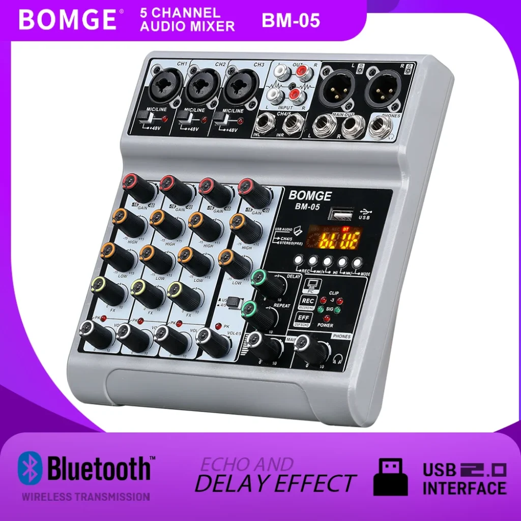 BOMGE 5 channels Audio mixer portable DJ karaoke