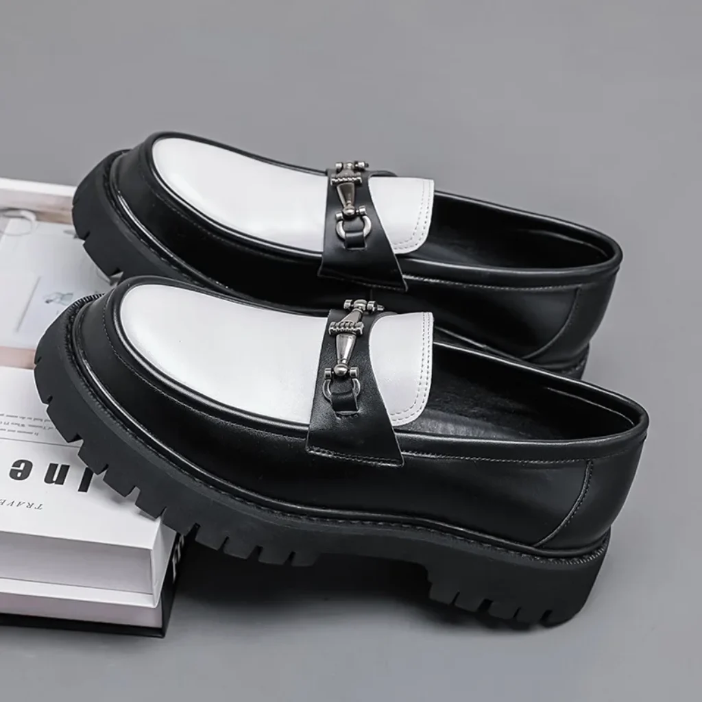 British Style Metal Buckle Loafers Men Thick-soled Wedding