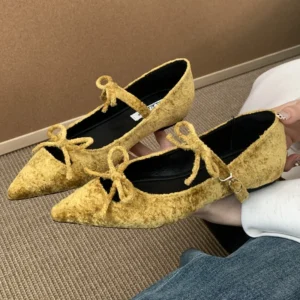 Butterfly-Knot Pointed Toe Mary Jane Shoes Women Shallow