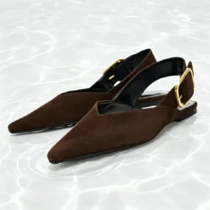 Comfort Faux Suede Flat Slingback Shoes Fashion Metal