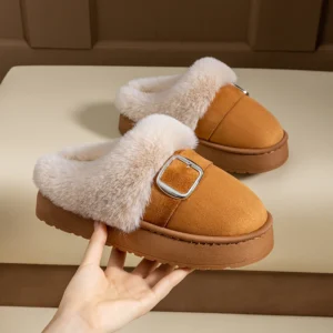 Comfy Fluffy Fur Platform Cotton Slippers Women Fashion