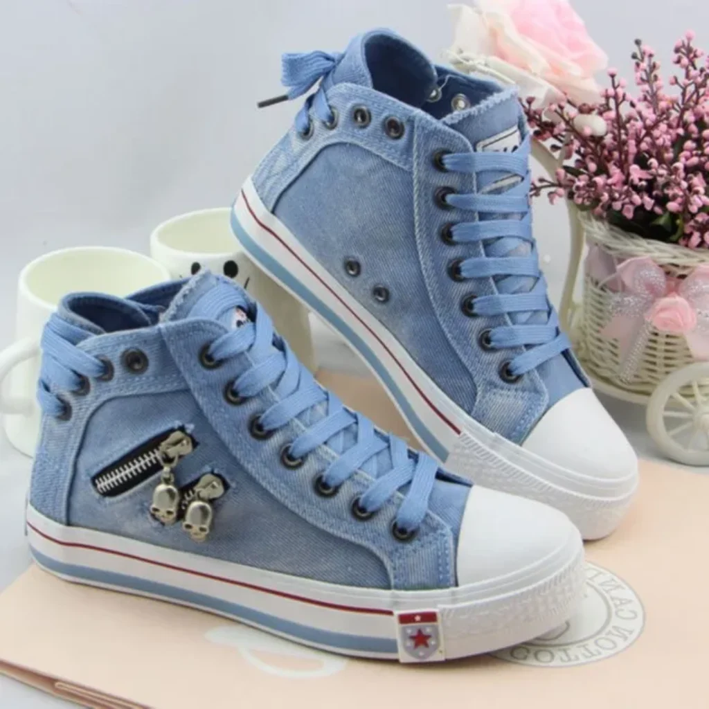 Cowboy high top canvas shoes women’s Korean casual