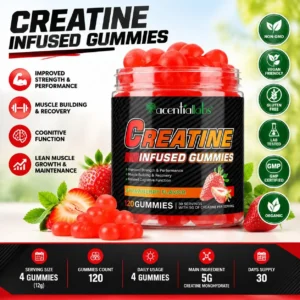 Creatine Monohydrate Gummies, Strawberry Creatine Supplement Muscle Strength,
