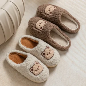 Cute Bear Fluffy Slippers Warm Plush House Shoes
