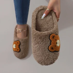 Cute Cartoon Embroidered Bear Plush Silent Soft-Soled Women’s