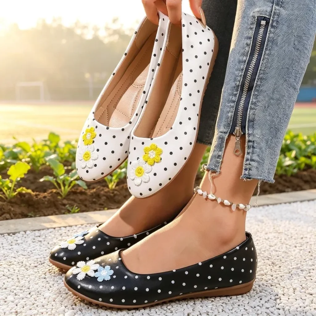 Fashion Flower Decor Polka Dot Women’s Flats Loafers