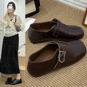 Fashionable Leather Mary Jane Flat Shoes Women’s Autumn