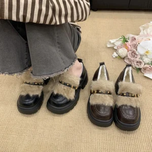 Fleece-lined Mary Jane Small Leather Shoes Women 2026