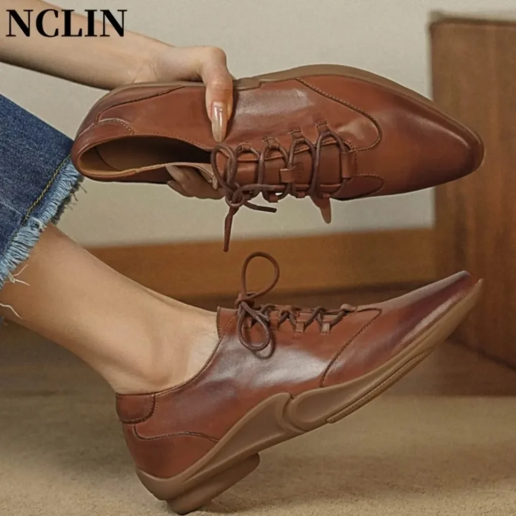 Genuine Leather Flats Shoes Women Spring Autumn Elegant