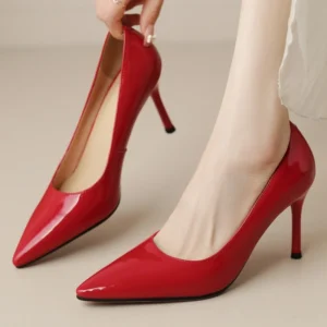 Genuine Leather Red High Heel Women’s Pumps Dress