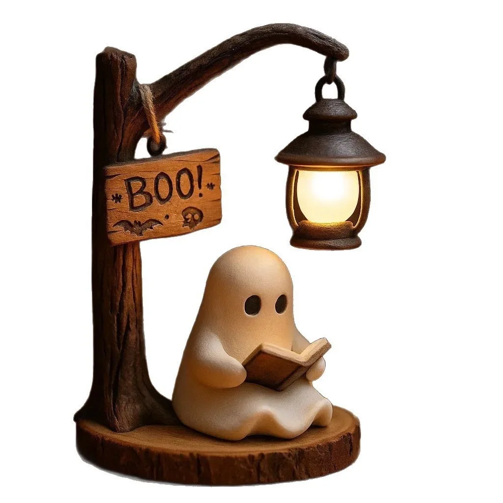 Ghost Reading Lantern 4.3×3.14×6.3 Inches Resin Spooky Night