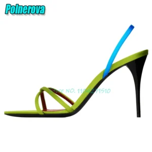 Green Satin Cross Strap High Heels Elegant Pointed