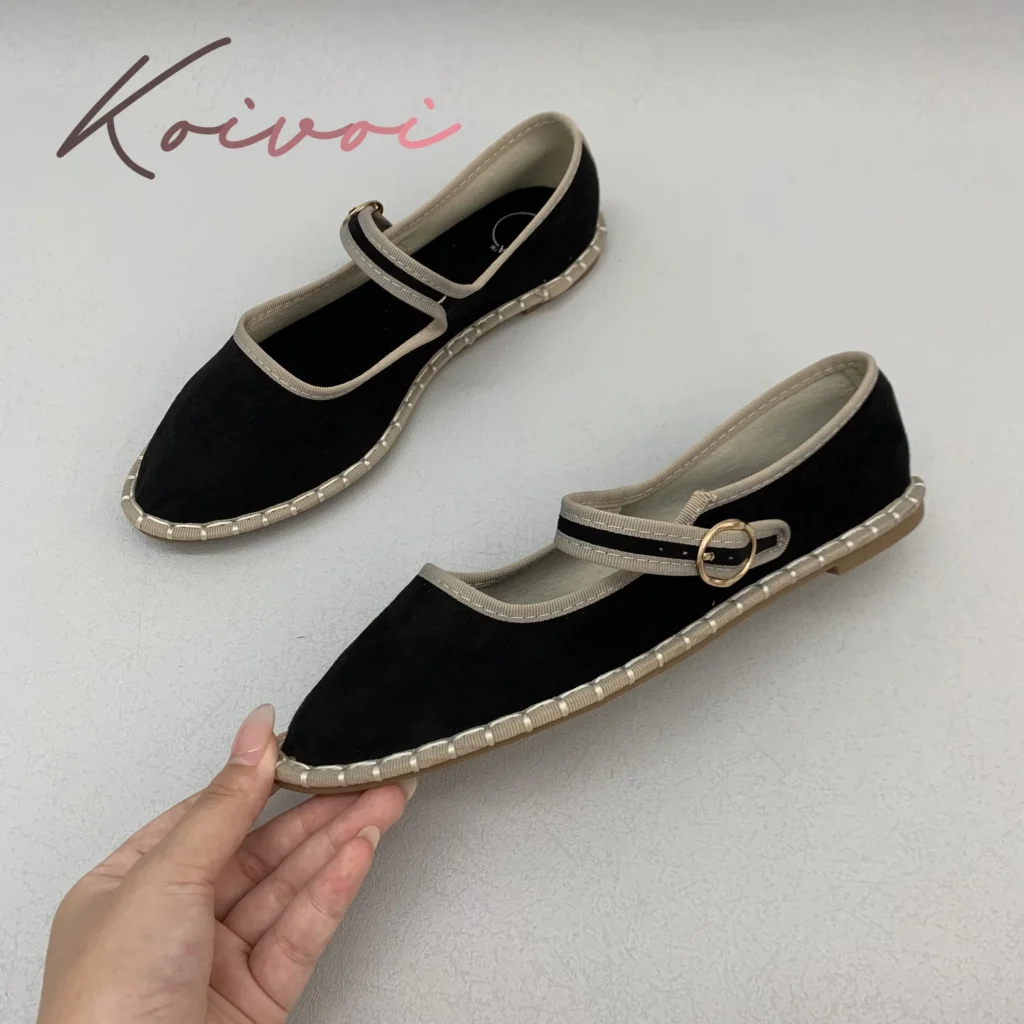 Hand Stitch Buckle Strap Flats Mary Jeans Shoes