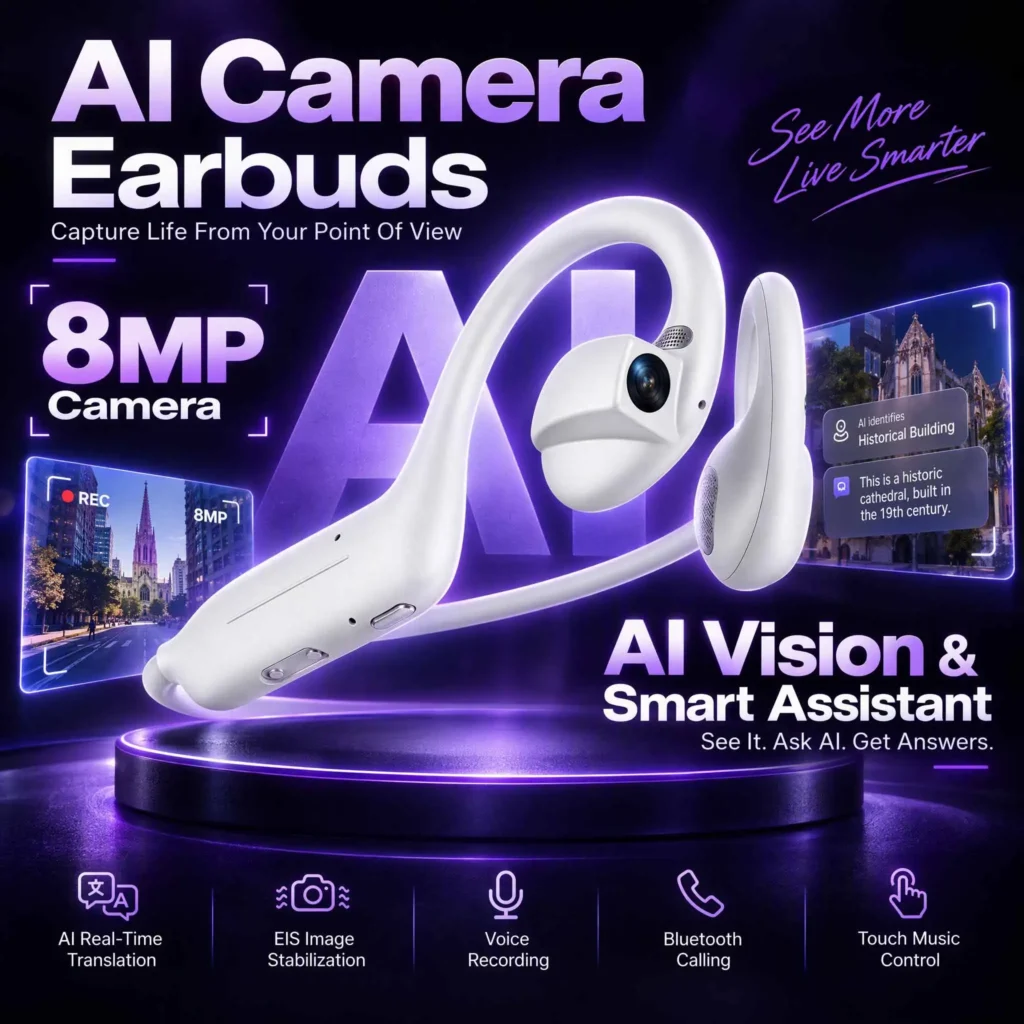 AI Smart Camera Earbuds 8MP HD Camera Recording