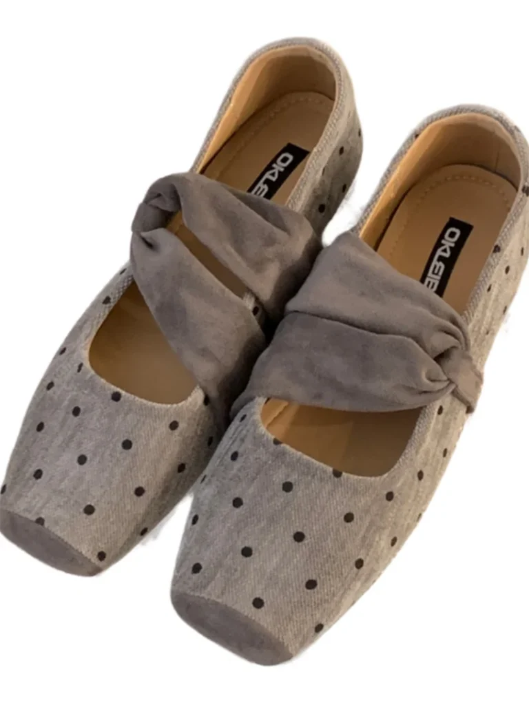 Ladies Flats Brown Shoes Fall Polka Dots Square