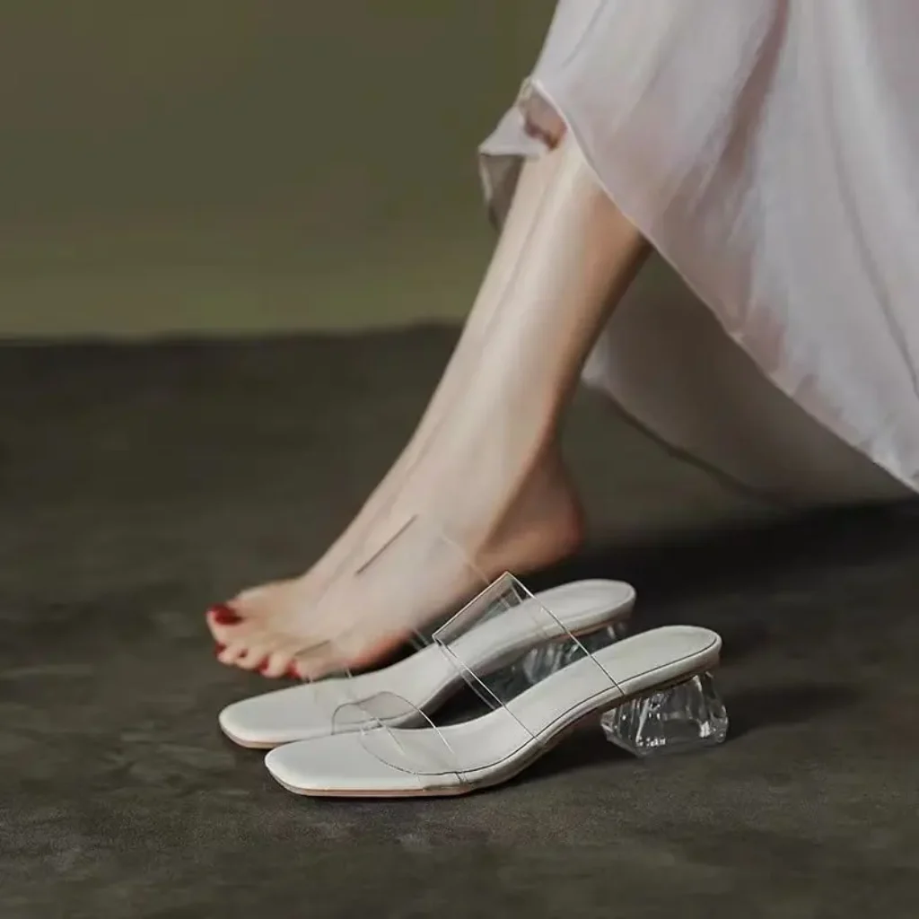 Large Size Transparent Square Head High Heels Women’s