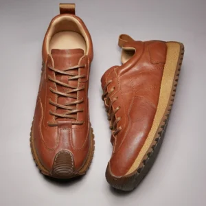 Men Vintage Horsehide Sneakers Lace‑Up Rubber Toe Cap