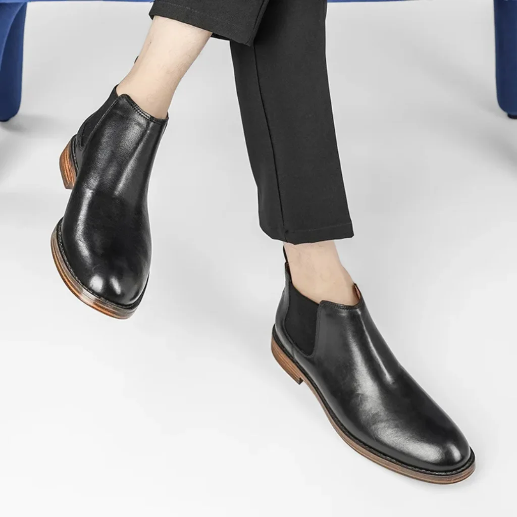 Men’s Business Fashion Dress Boots Genuine Leather Chelsea