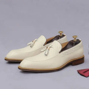Men’s Faux Leather Penny Loafers Intricate Woven Texture