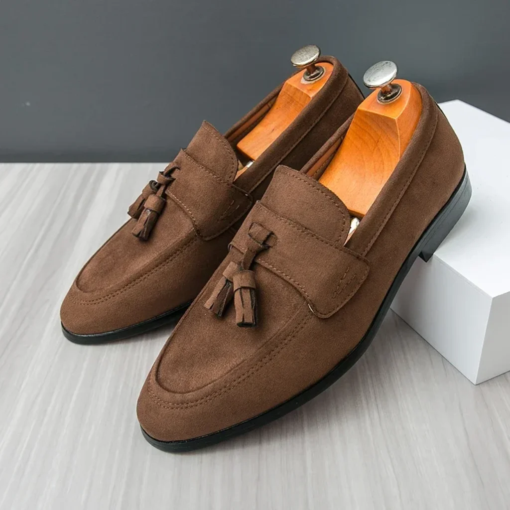 Mens Tassels Loafers Comfortable Suede Shoes Men Leather