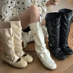 Detachable Twoway Ballet Boots WomenFrenchstyle Bow Flat Shoesretro