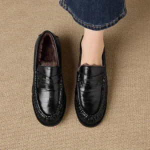 Fashion Winter Wool Warm Loafers Women Low Heel