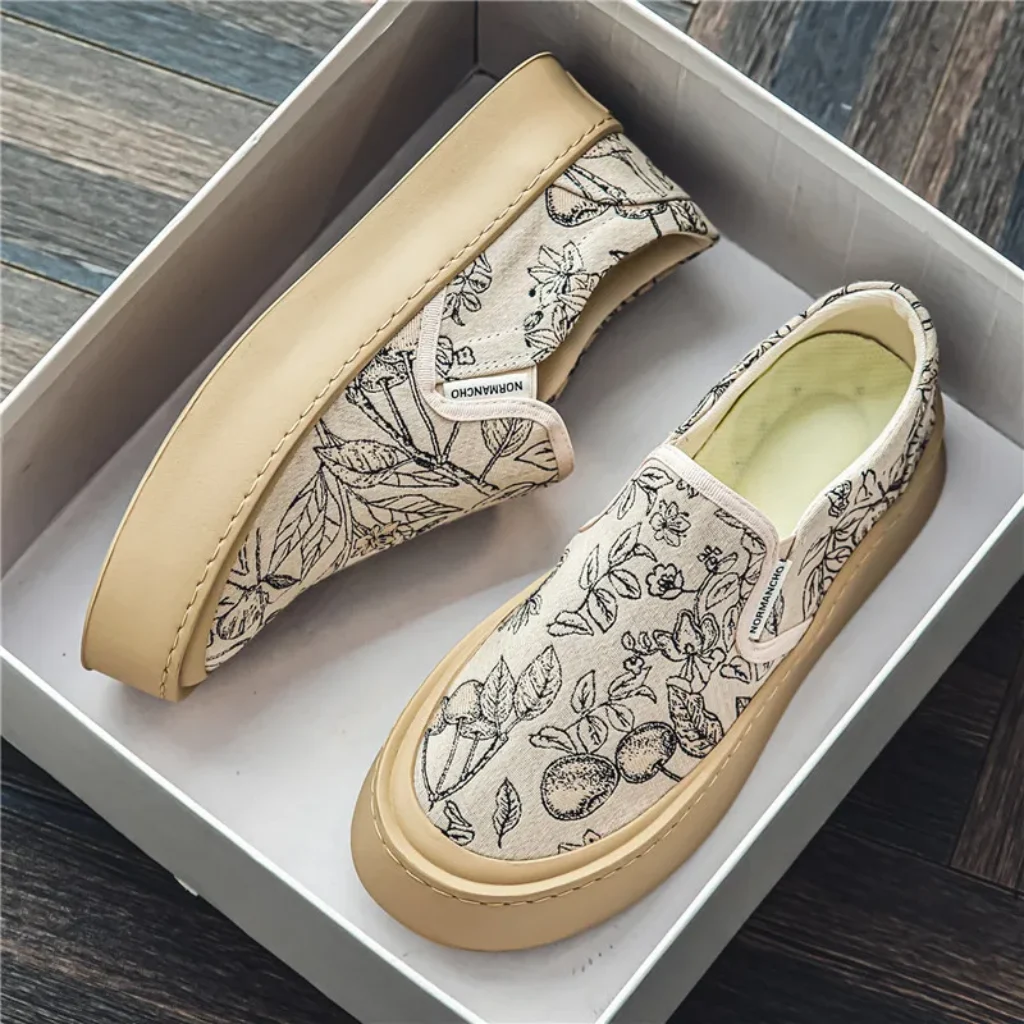 high-quality men’s canvas shoes floral cloth loafers fashionable