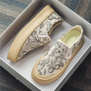 high-quality men’s canvas shoes floral cloth loafers fashionable