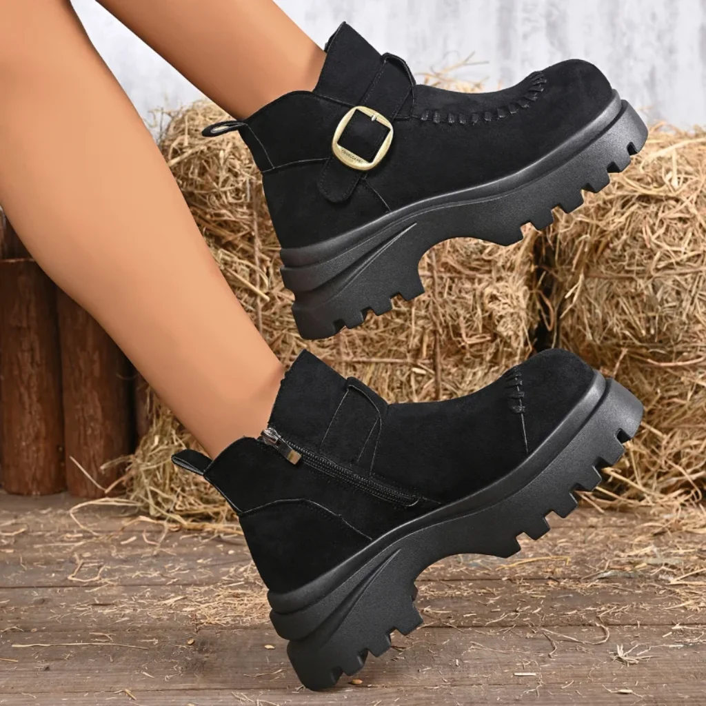 Winter Platform High Heel Boots Women Fleece Lined