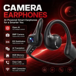 Women 8MP Camera Earphones Anti Shake Video Music