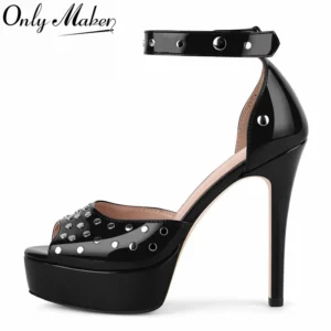 Onlymaker Platform Peep Toe Rivet Cover Heel Sandals