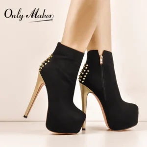 Onlymaker Women’s Platform Rivet Ankle Boots Shoes 16cm