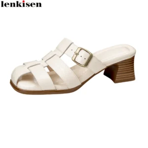 Plus Size 34-41 Cow Skin Mules Buckle Straps