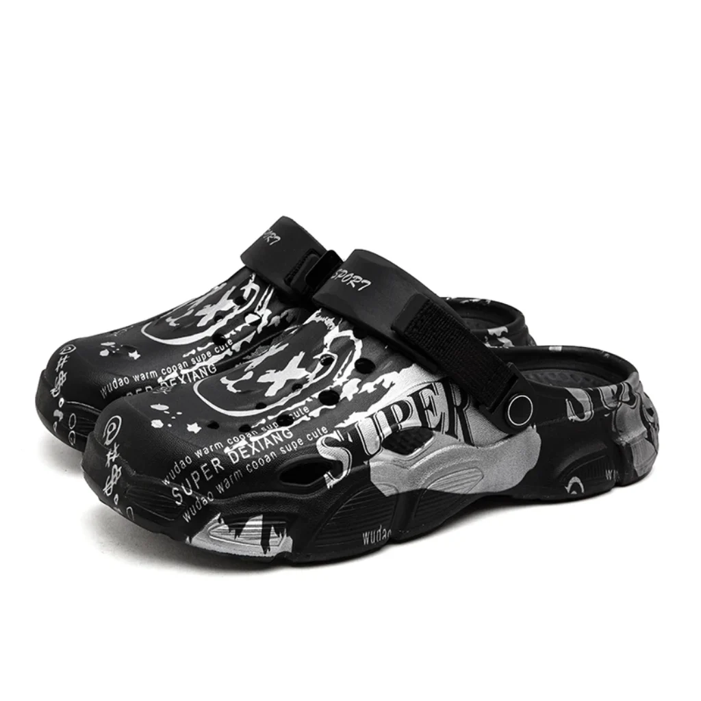 Printed Clogs Men, Summer Outdoor Wear, Non-Slip Thick-Soled