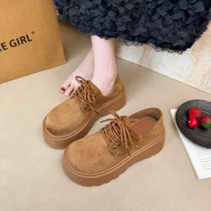 Retro Vintage Women Faux Suede Platform Shoes, Lace